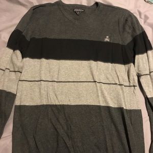 Worn black and grey lightweight sweater size L